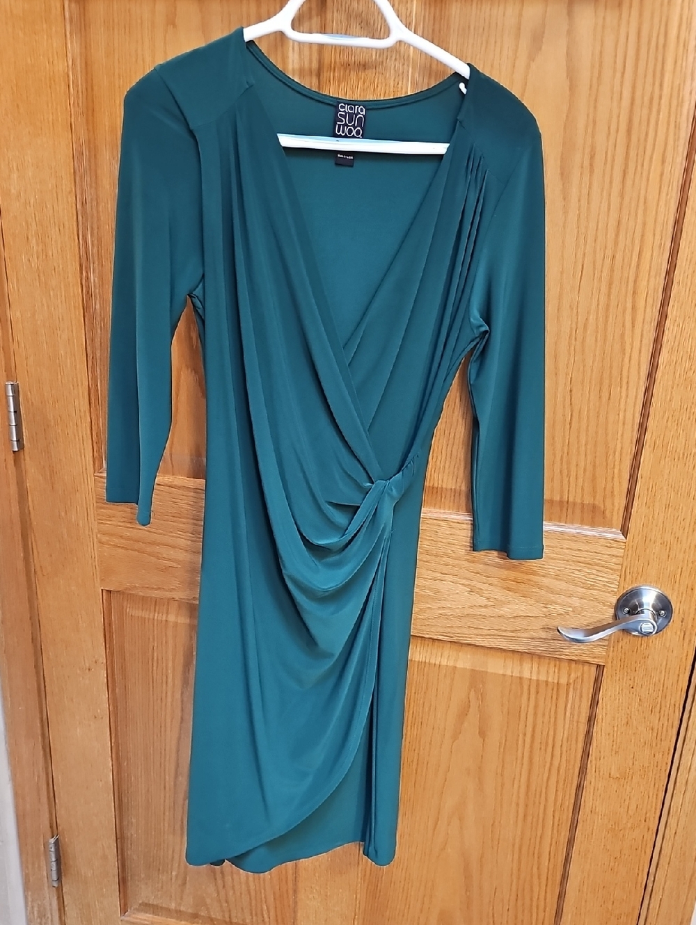 Clara Sunwoo Teal Draped Wrap Dress